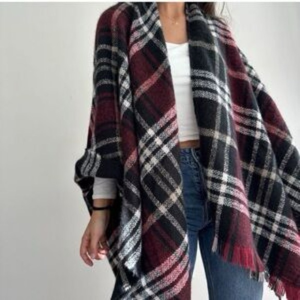 Women Boho Plaid Poncho Pashmina Shawl Wrap Cape Sweater‎ Knitting Cardigan